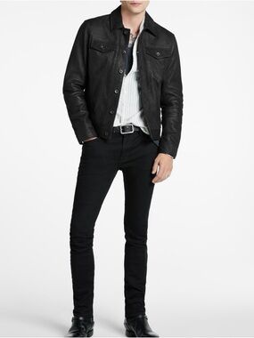 John Varvatos Black Andrew sheepskin leather trucker jacket